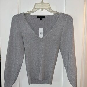 ***BRAND NEW*** Ann Taylor Silver Ribbed V-Neck Sweater